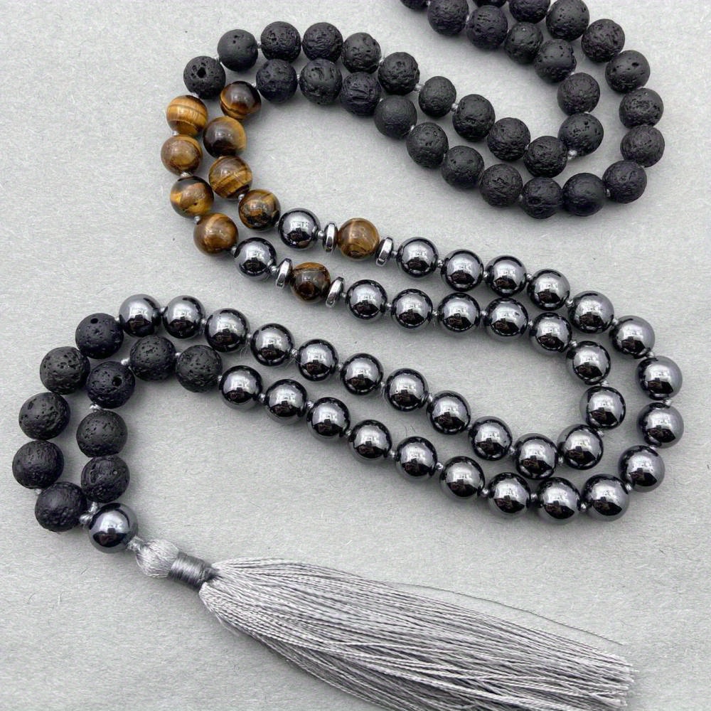Beautiful Ethnic-style Natural Stone Knotted Necklace, Handmade